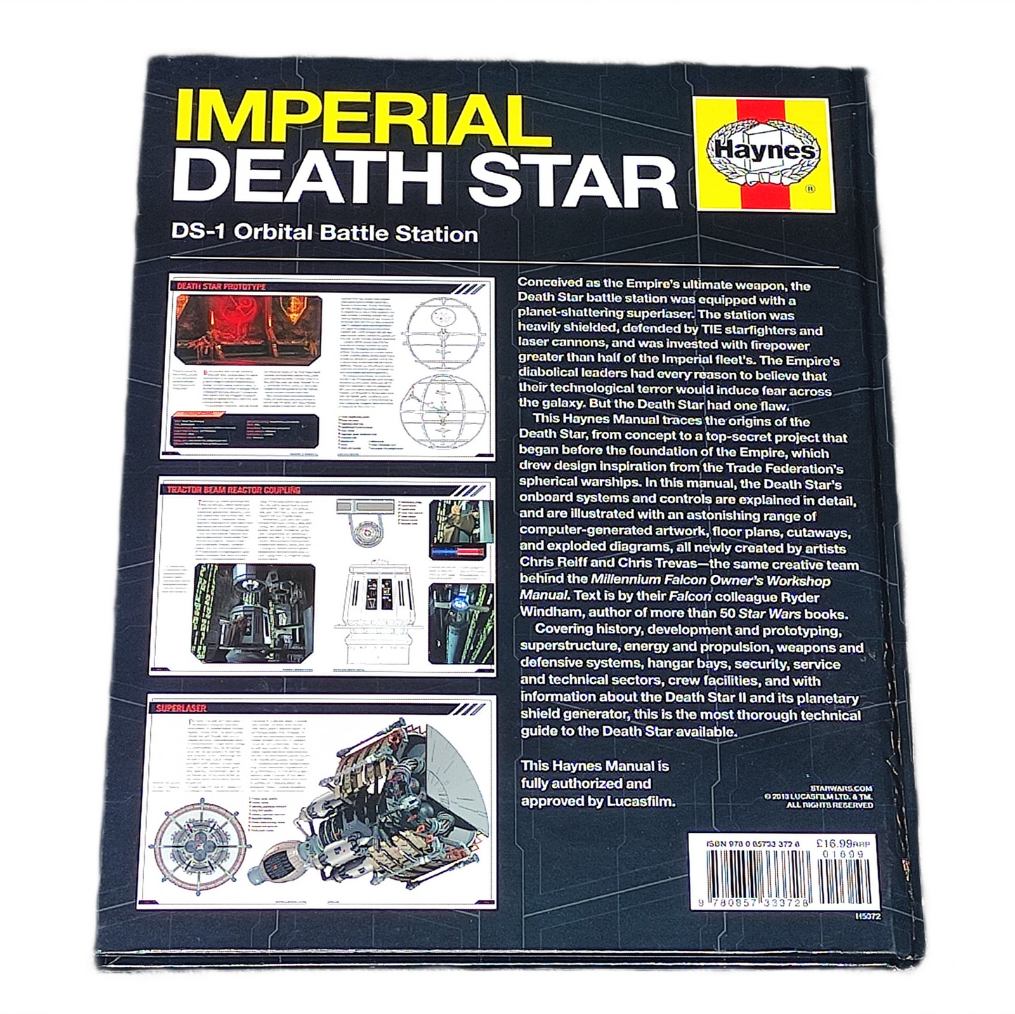 Back cover of a book titled 'Imperial Death Star' by Haynes on a white background