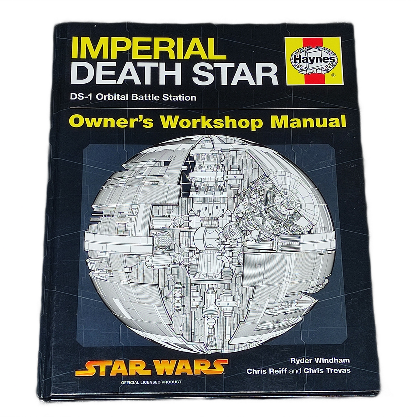 Book titled 'Imperial Death Star Owner's Workshop Manual' by Haynes, featuring a diagram of the Death Star on the cover.