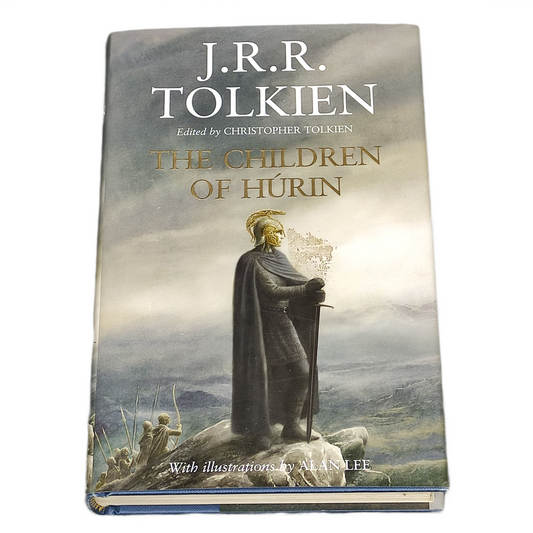 Book titled 'The Children of Hurin' by J.R.R. Tolkien on a white background