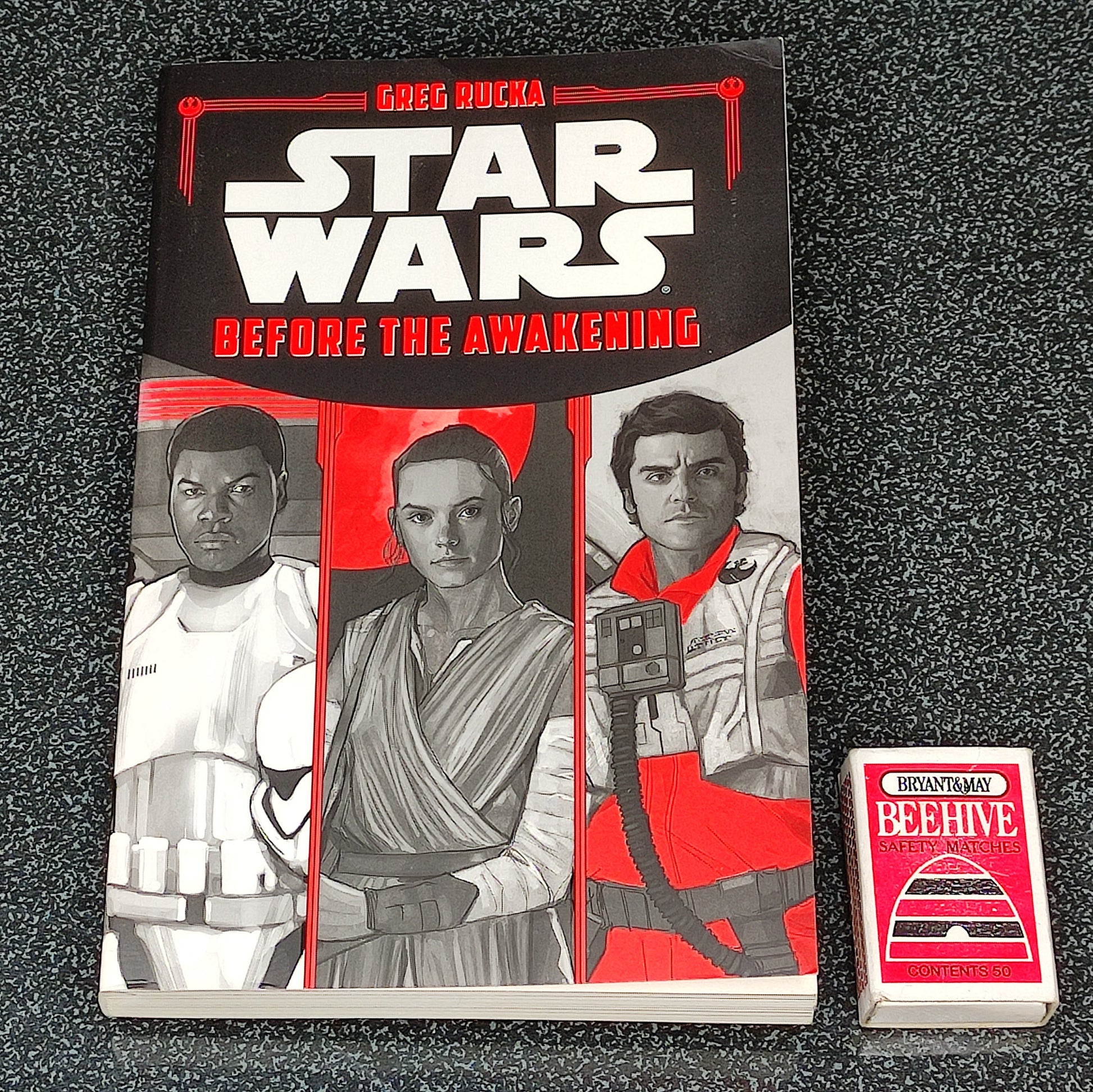 Book titled 'Star Wars: Before the Awakening' on a textured black surface