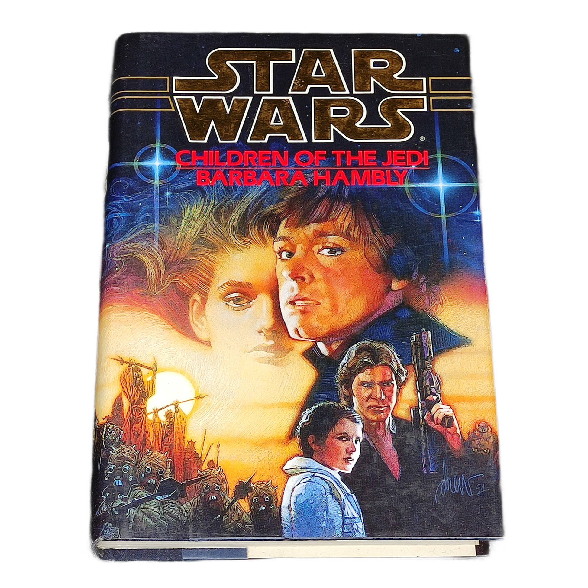 Book titled 'Star Wars: Children of the Jedi' by Barbara Hambly on a white background