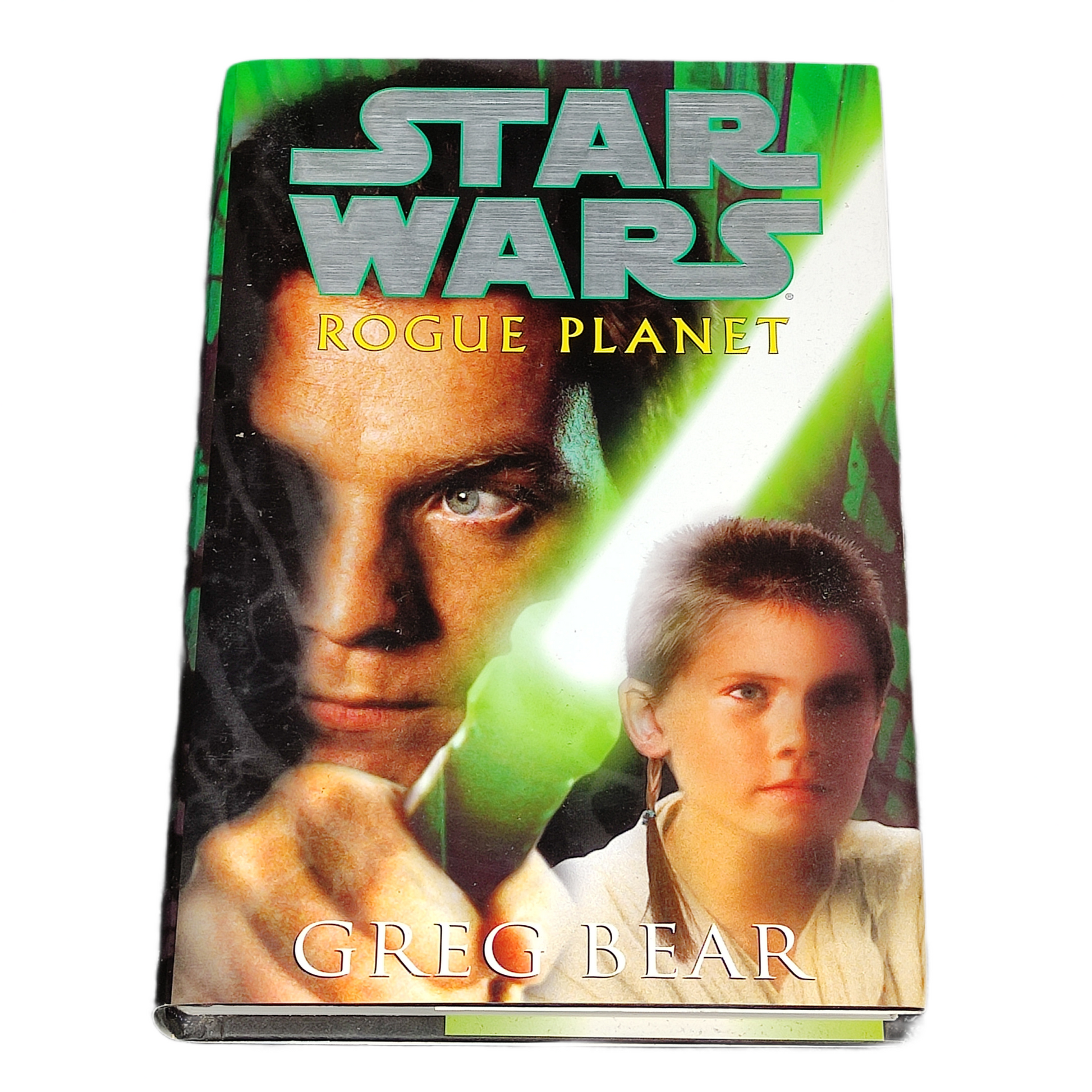 Book cover of 'Star Wars: Rogue Planet' by Greg Bear with a character holding a lightsaber.