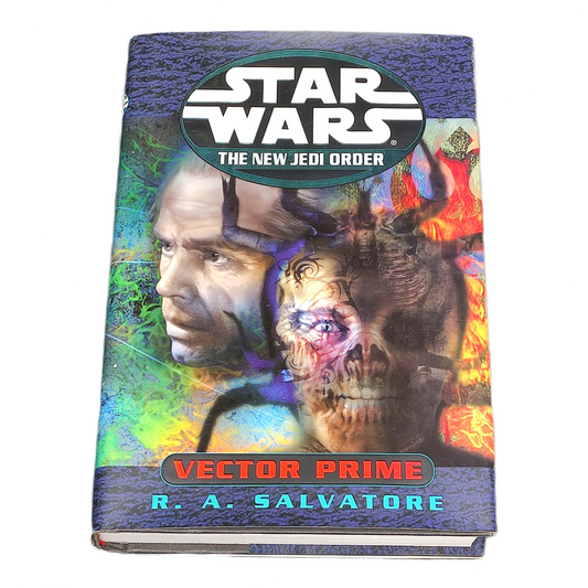 Book titled 'Vector Prime' by R.A. Salvatore from 'Star Wars: The New Jedi Order' series on a white background