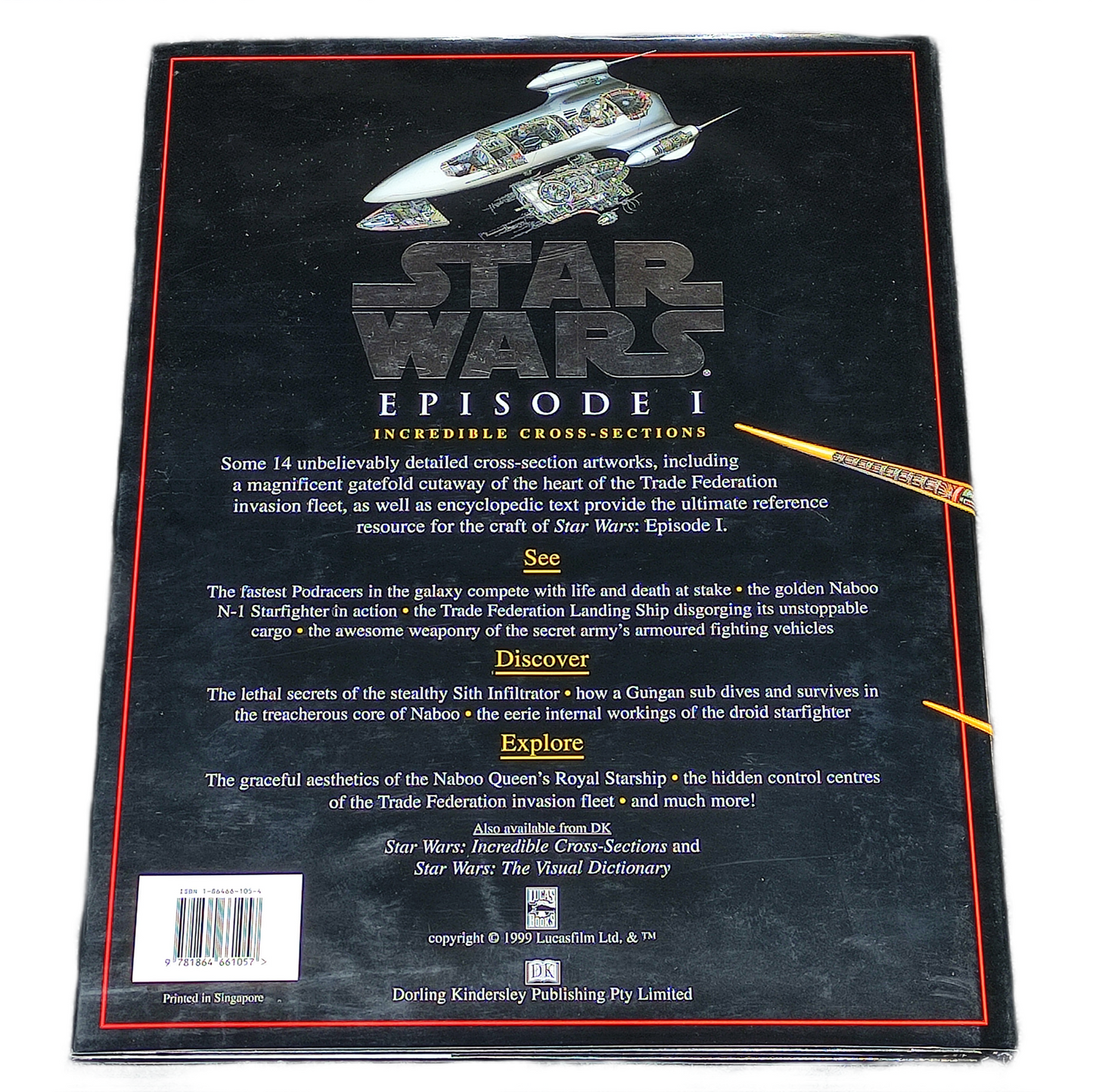 Back cover of a 'Star Wars Episode I' book with text and branding.