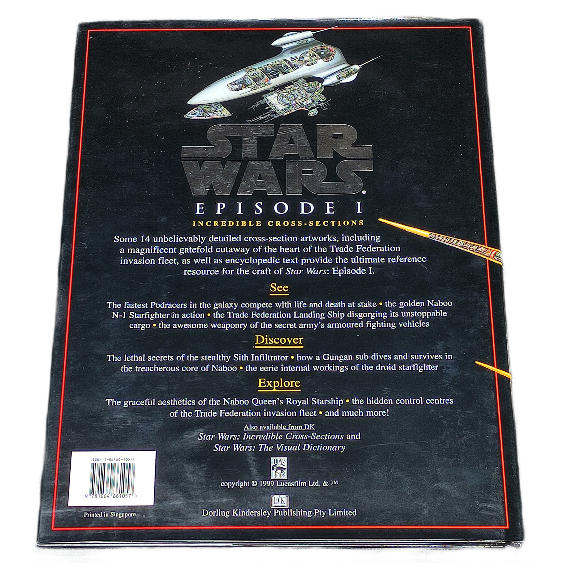 Back cover of a 'Star Wars Episode I' book with text and branding.