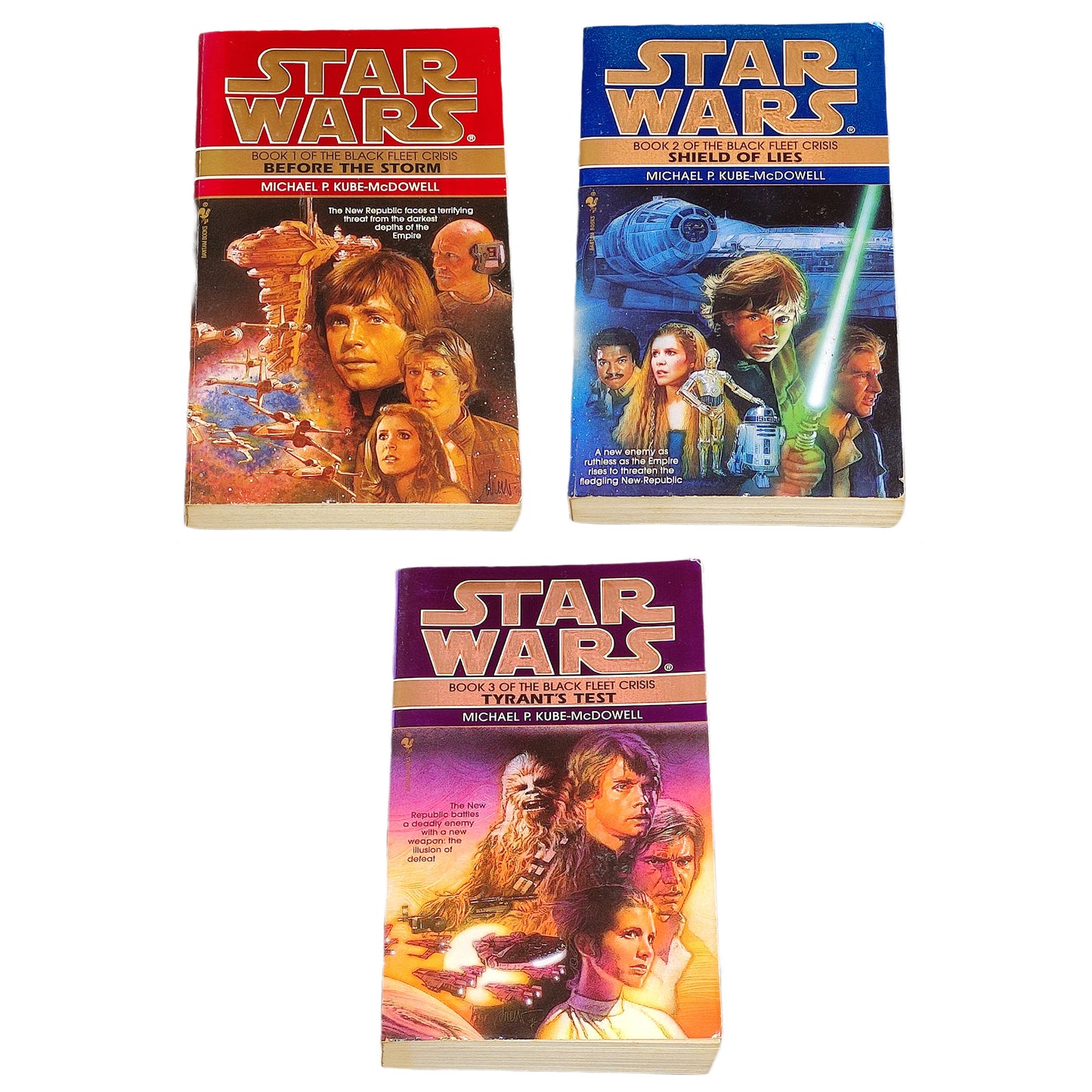 Three 'Star Wars' books The Black Fleet Crisis by Michael P. Kube-McDowell on a white background
