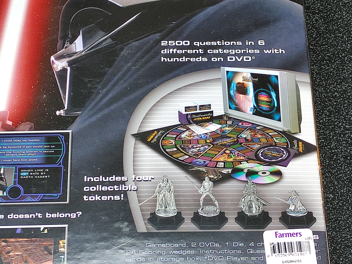 Trivial Pursuit DVD Star Wars Saga Edition packaging with Darth Vader and other characters.
