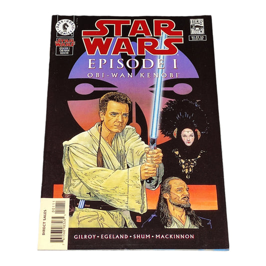 Comic book cover of 'Star Wars Episode I: Qui Gon Jinn' on a dark textured background