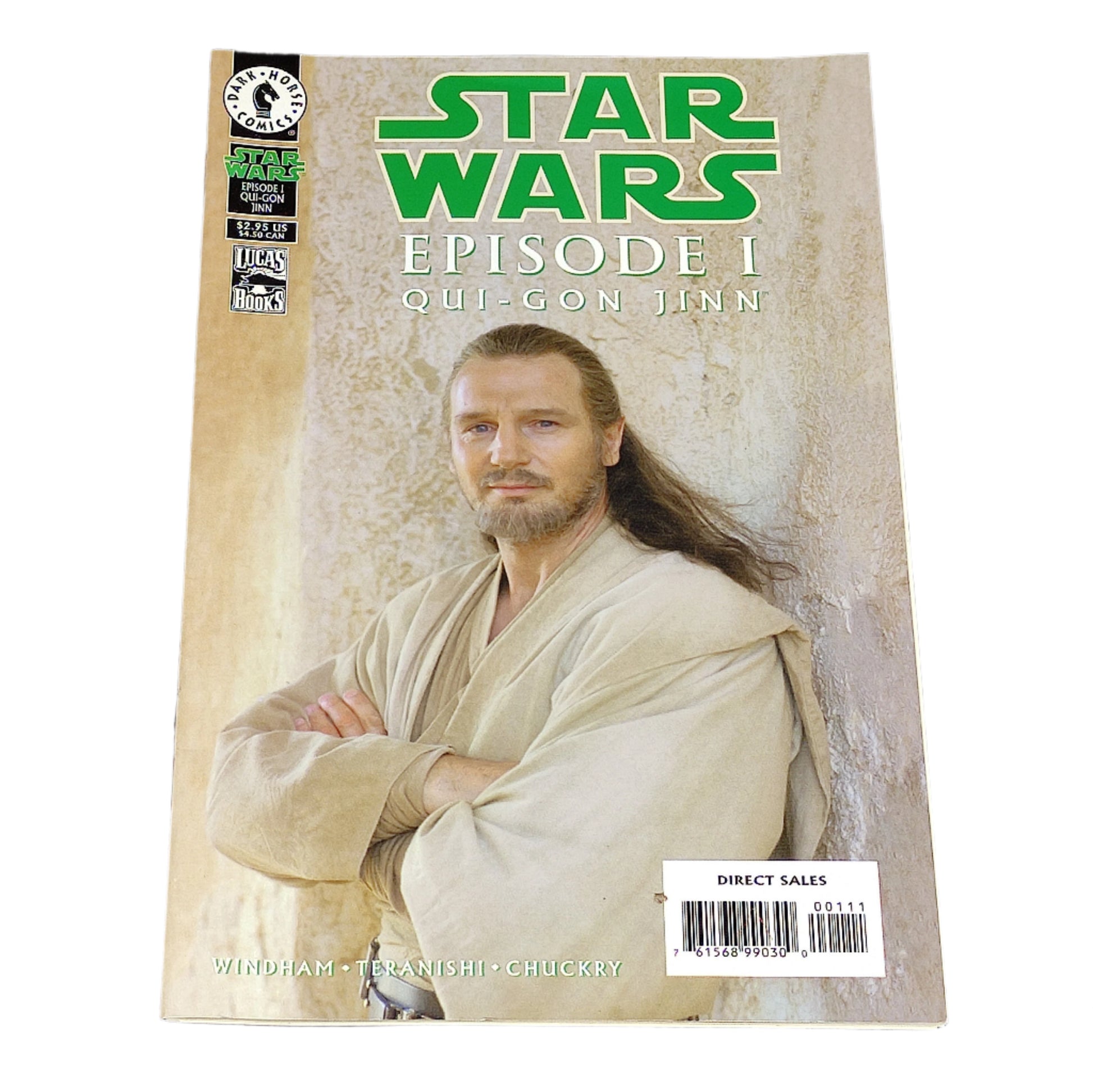 Comic book cover of 'Star Wars Episode I: Qui-Gon Jinn' on a textured black background