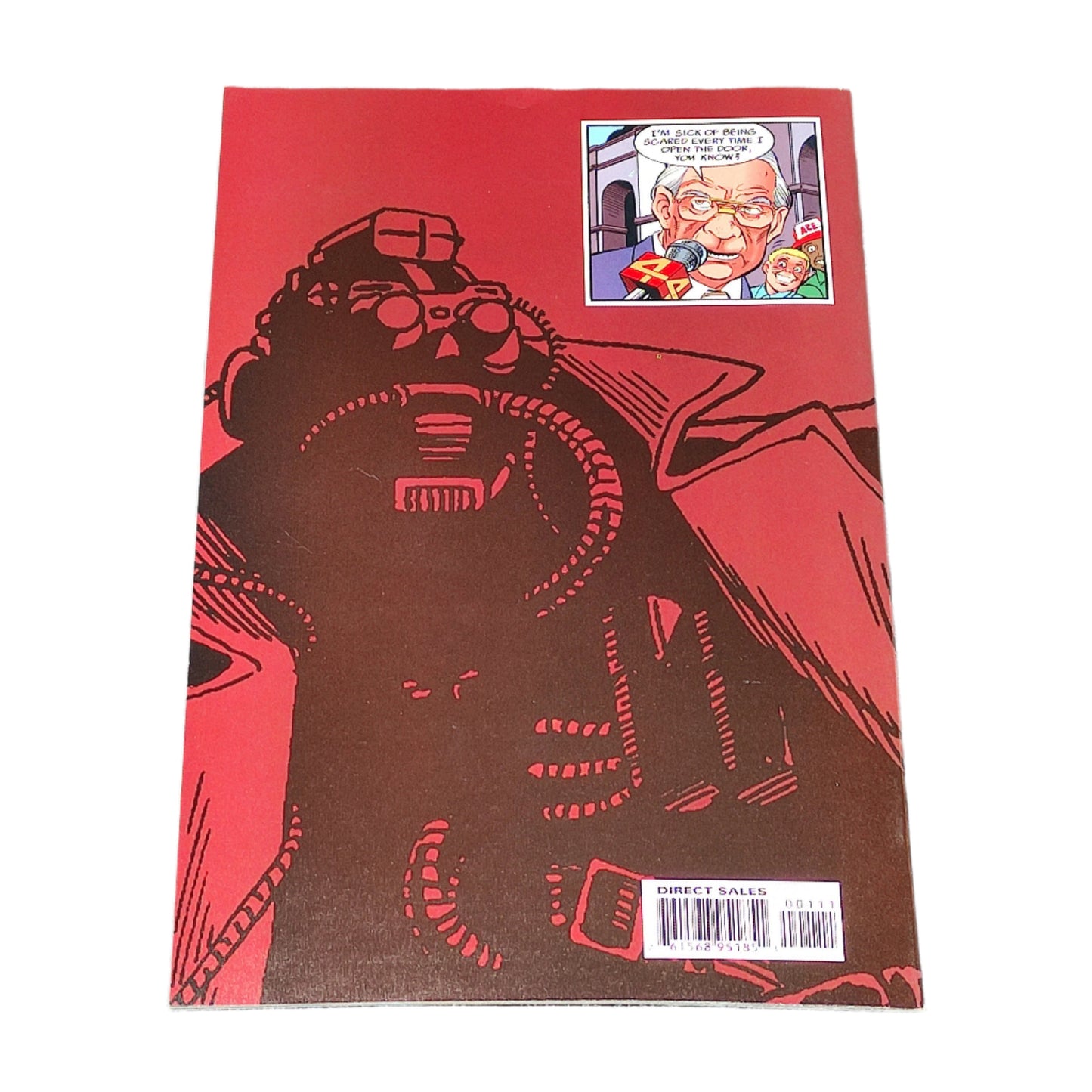 Comic book cover with a robot illustration on a red background