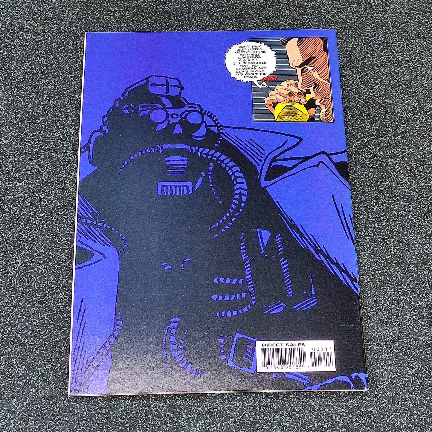 Comic book cover with a character in a helmet and goggles on a dark background