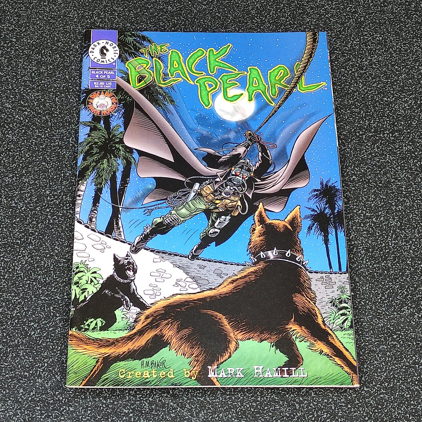 Comic book cover titled 'The Black Pearl' featuring a character on a horse with a dog and cat below.