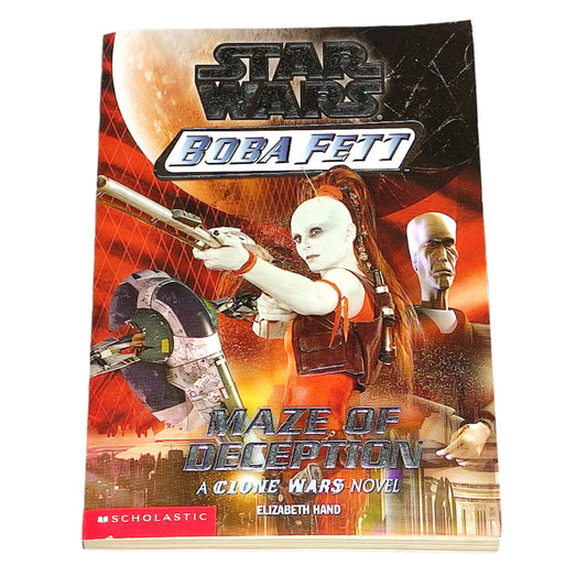 Star Wars Boba Fett book titled 'Maze of Deception' on a textured black surface