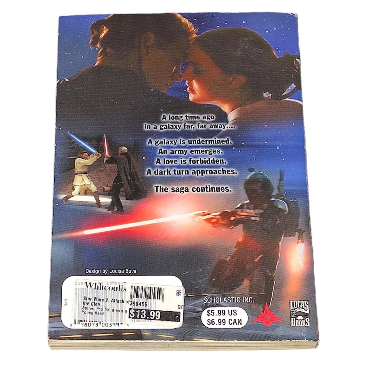Book titled 'Star Wars Episode II: Attack of the Clones' on a textured black surface