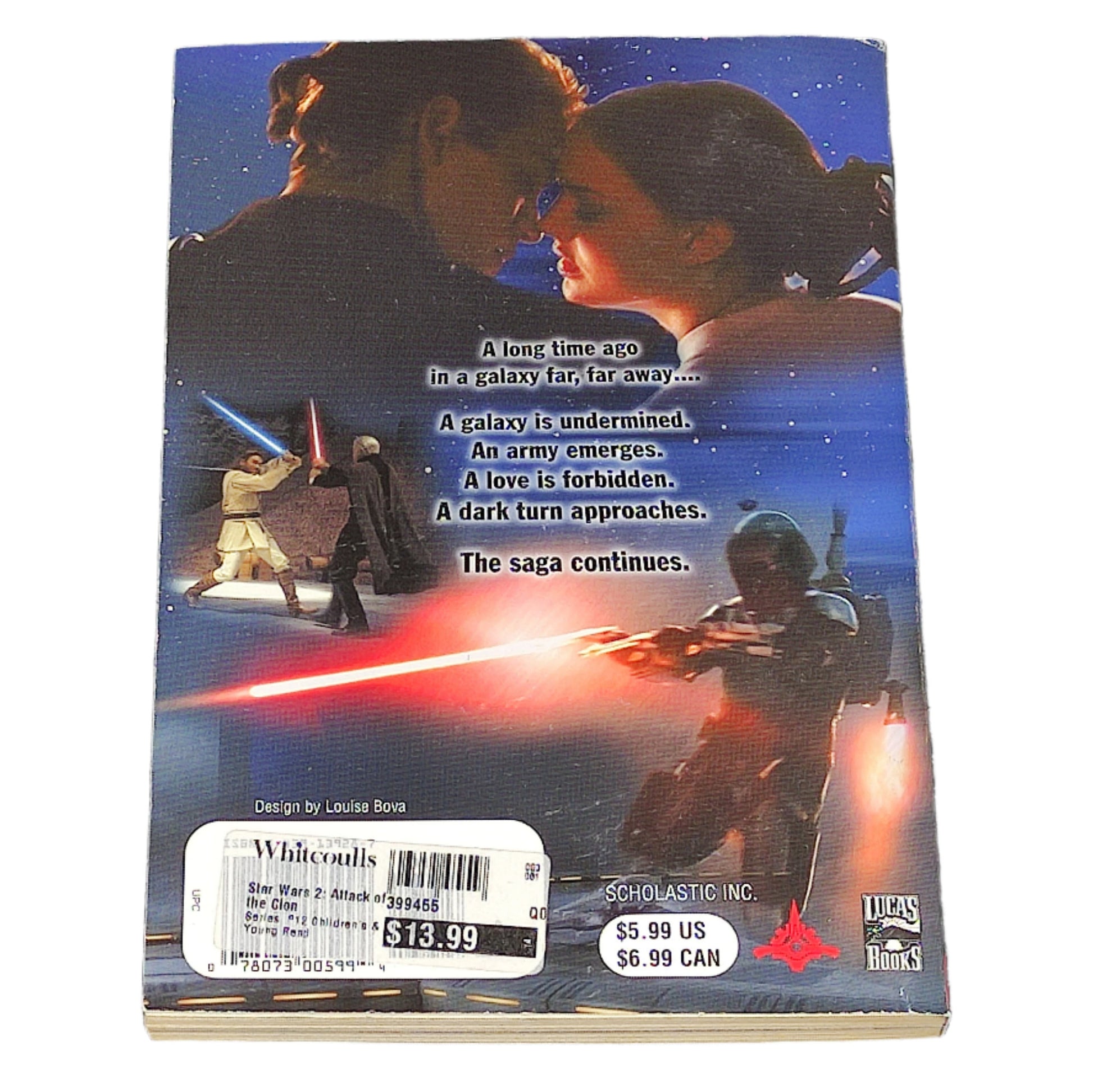 Book titled 'Star Wars Episode II: Attack of the Clones' on a textured black surface