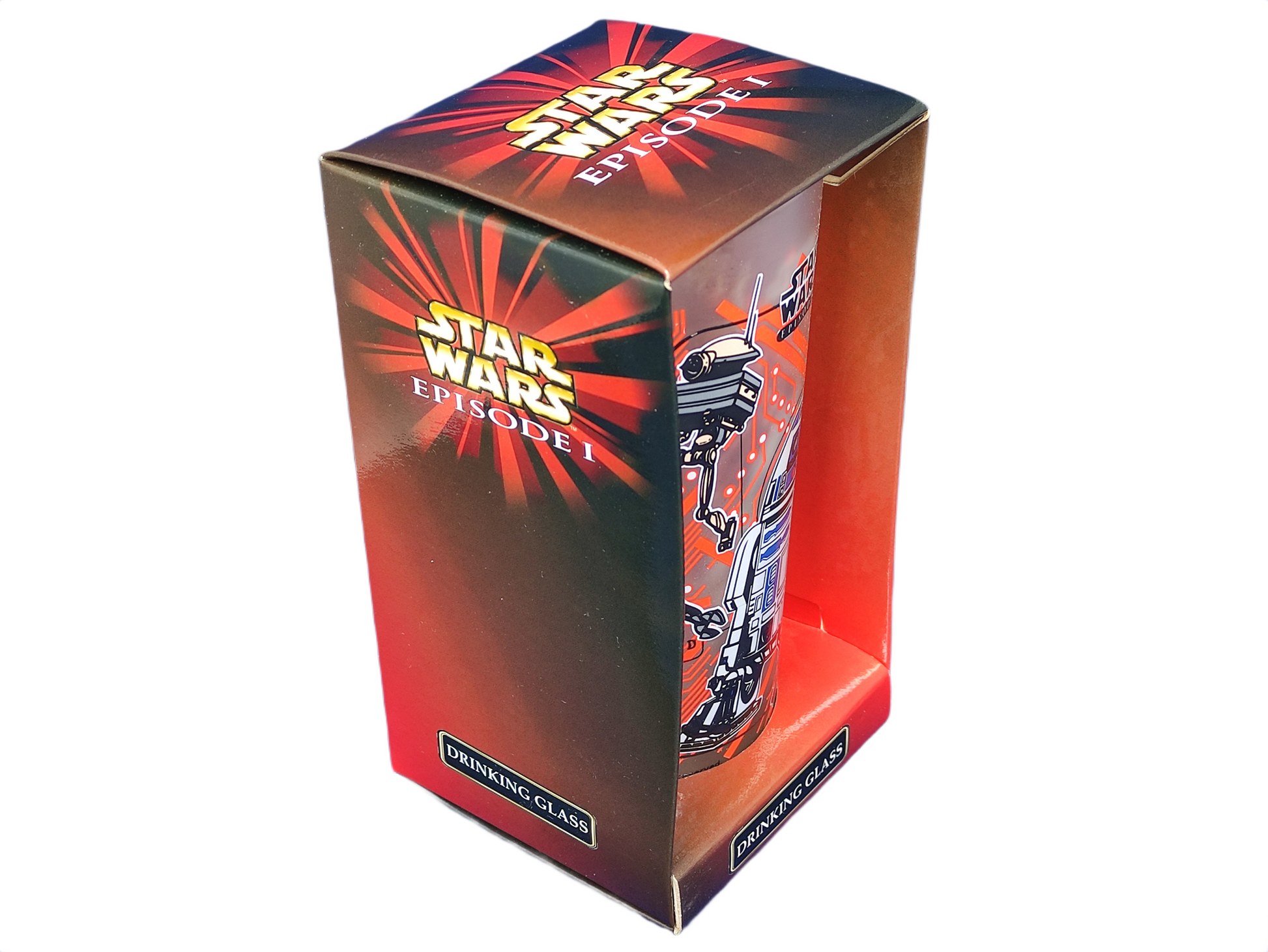 Star Wars Episode I drinking glass in packaging with visible branding.