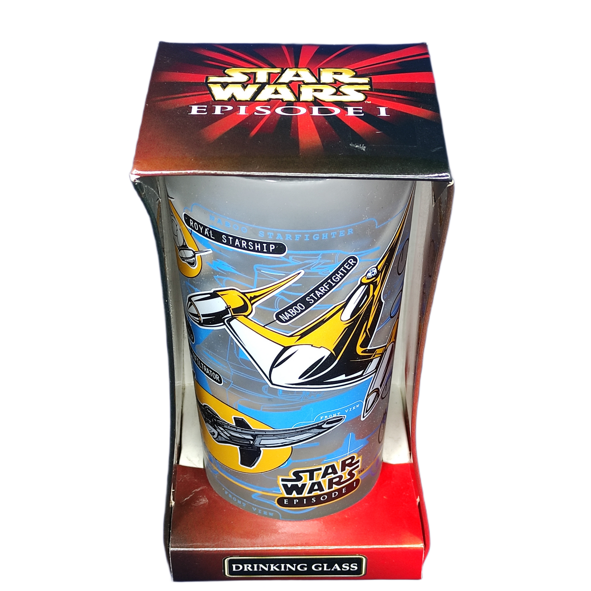 Star Wars Episode I drinking glass in packaging on a white background