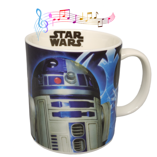Star Wars musical mug with R2-D2 design on a white background
