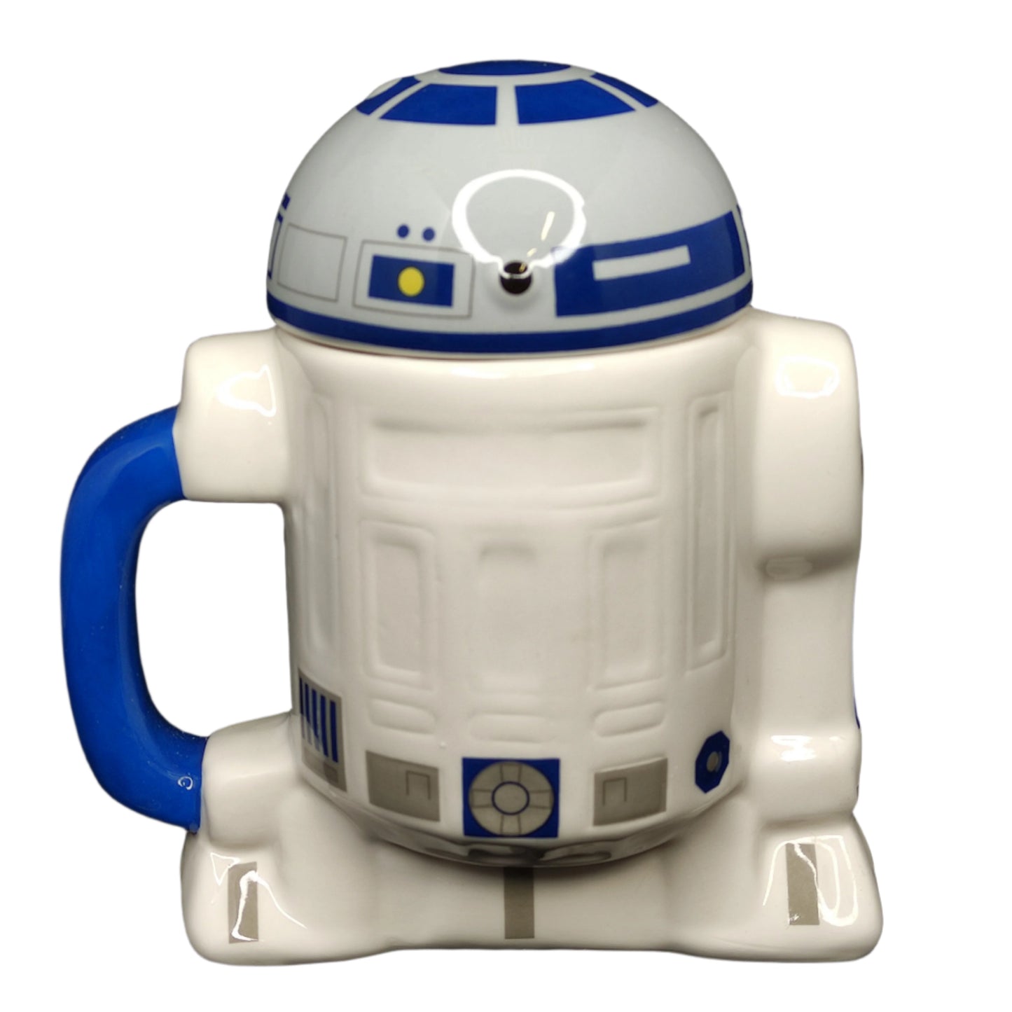 R2-D2 mug with lid from Star Wars on a black background