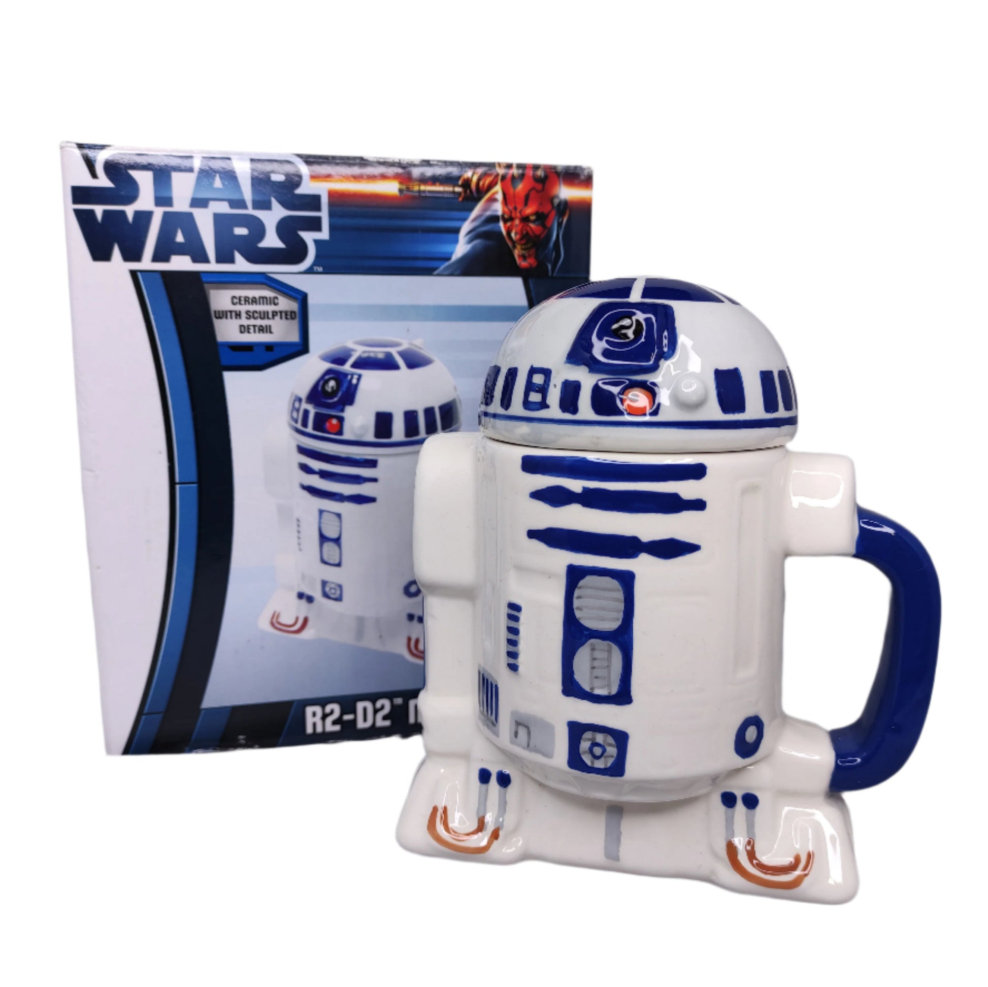 R2-D2 mug from Star Wars with packaging on a gray background