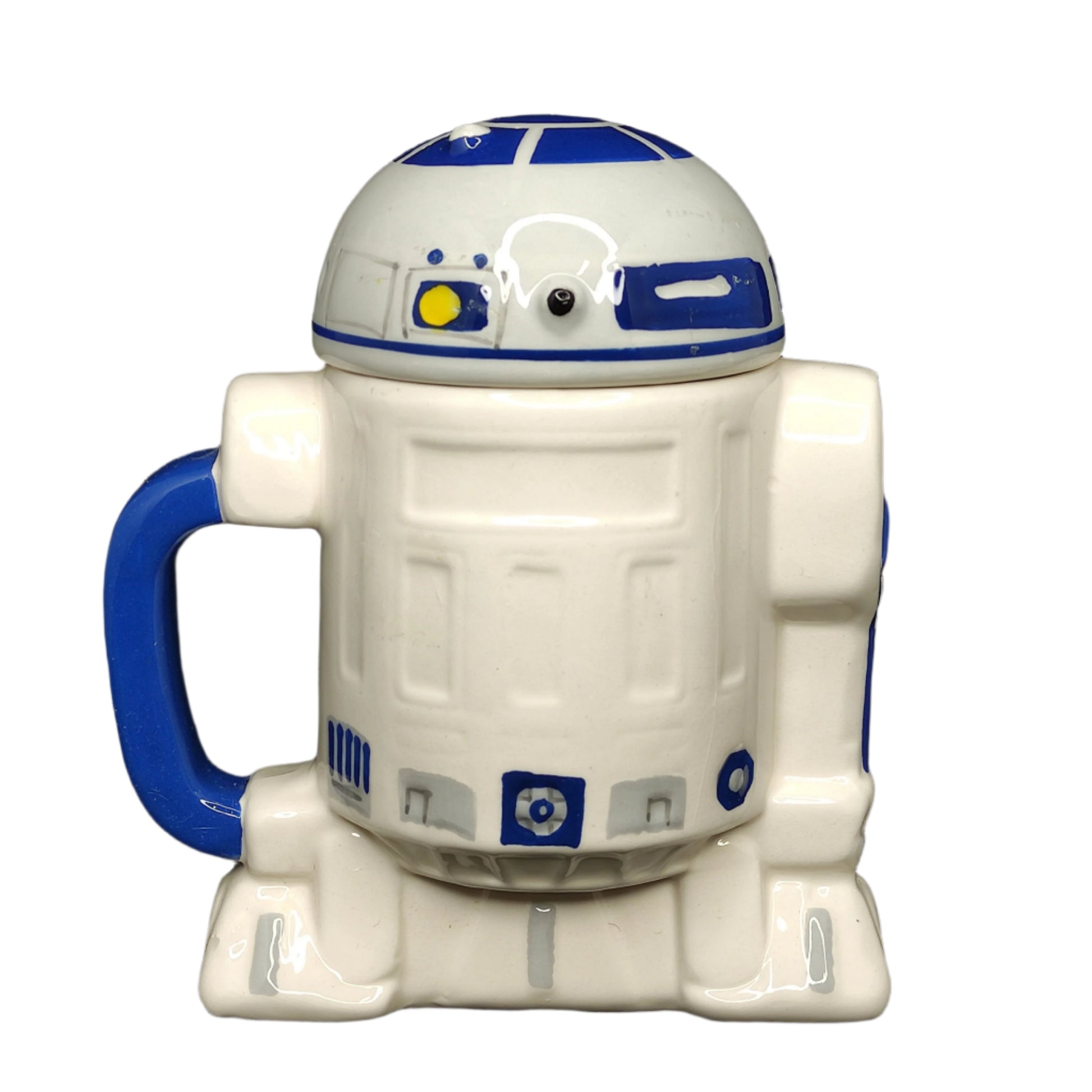 R2-D2 mug with lid from Star Wars on a black background