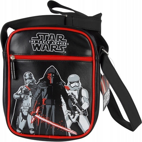 Star Wars-themed bag with characters and 'The Force Awakens' text on a black background