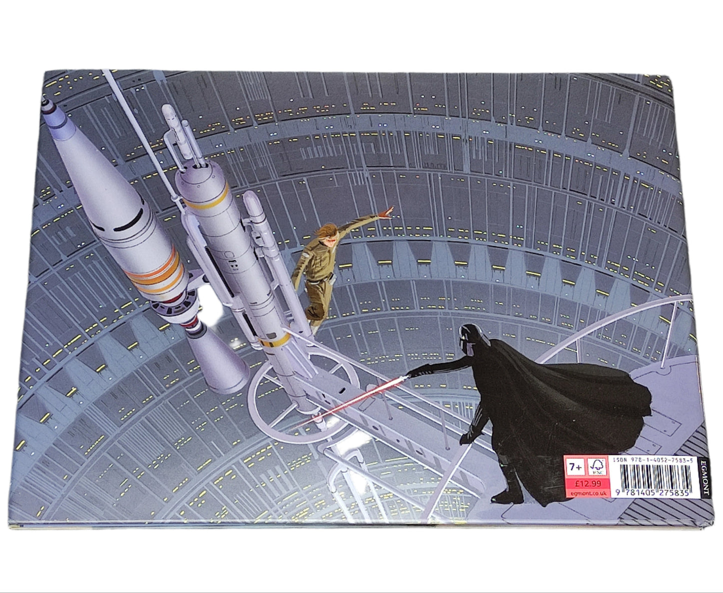 Product packaging with a graphic of two characters on a space station.