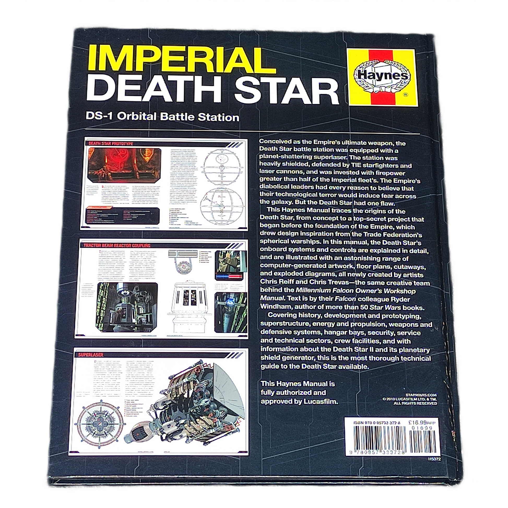 Back cover of a book titled 'Imperial Death Star' by Haynes on a white background