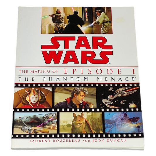 Book cover of 'Star Wars: The Making of Episode I The Phantom Menace' with movie scenes and text.