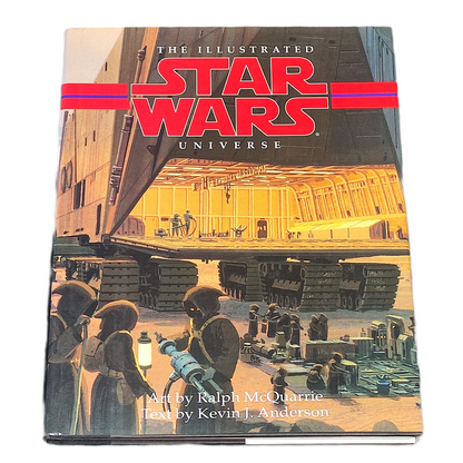 Book titled 'The Illustrated Star Wars Universe' with a cover illustration of characters on a spaceship.