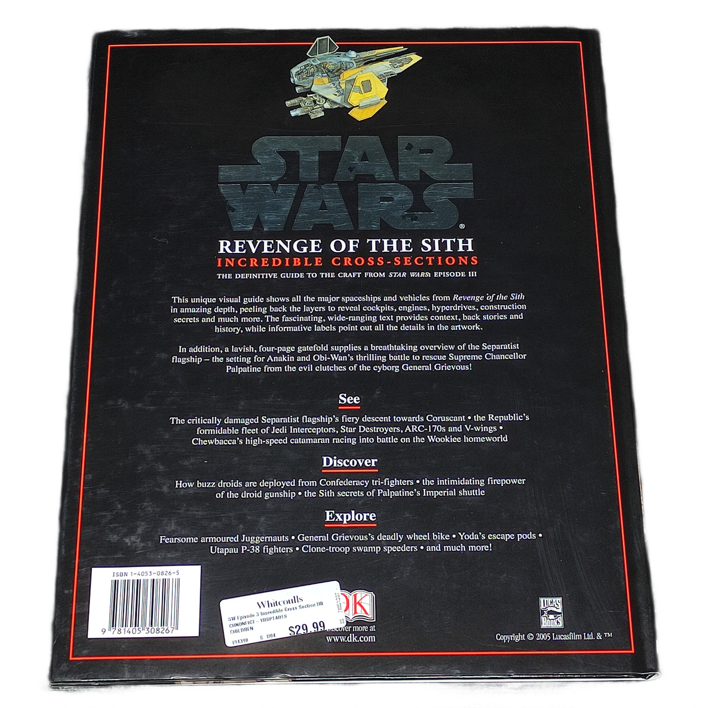 Back cover of a 'Star Wars' book with text and branding.