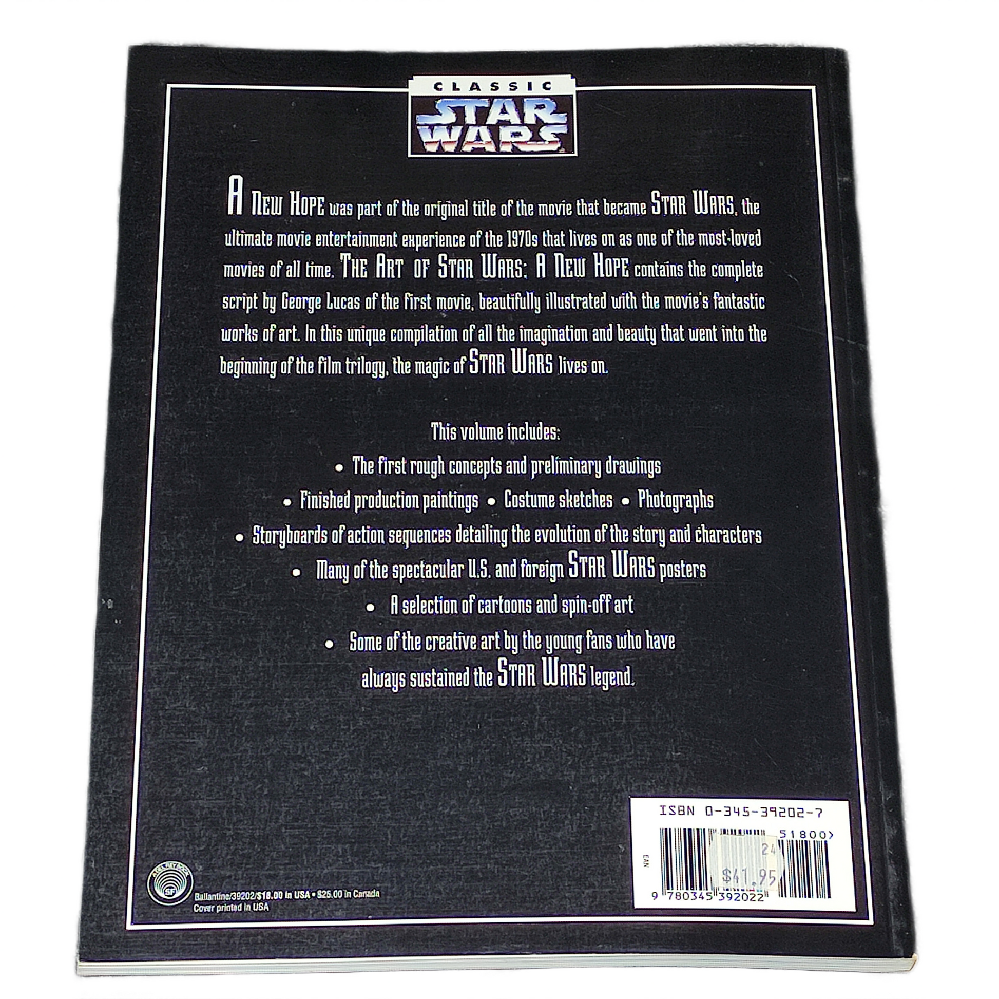 Back cover of a 'Star Wars' book with text and branding.