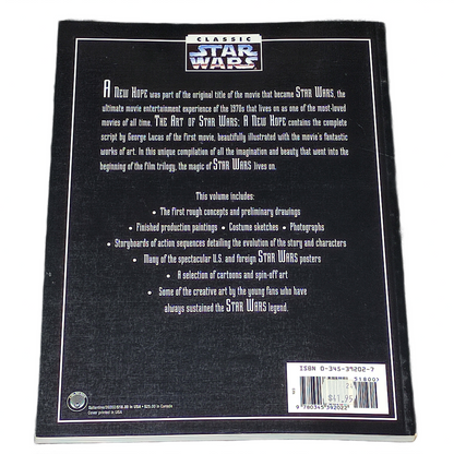 Back cover of a 'Star Wars' book with text and branding.