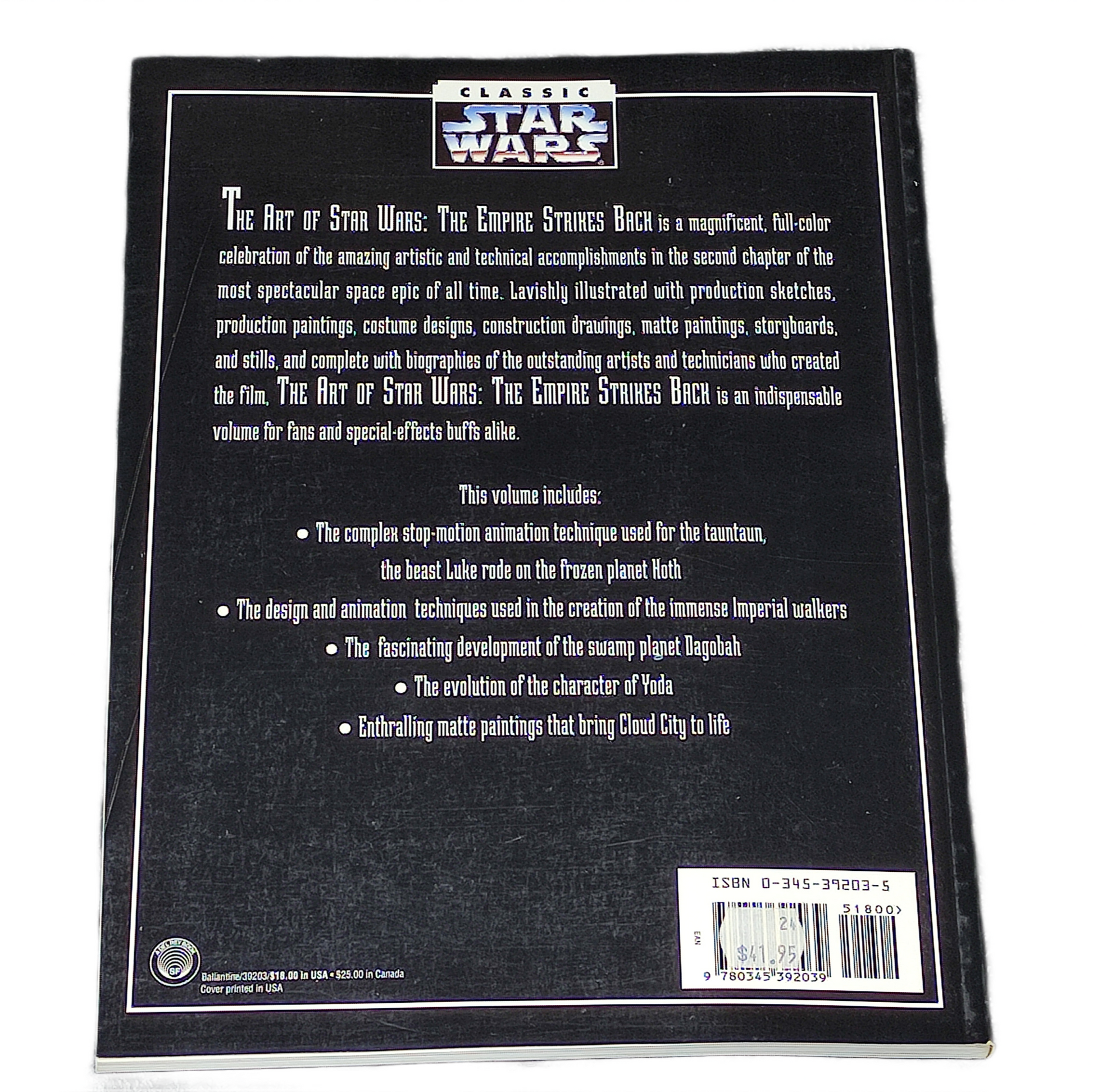 Back cover of a 'Star Wars' book with text and branding