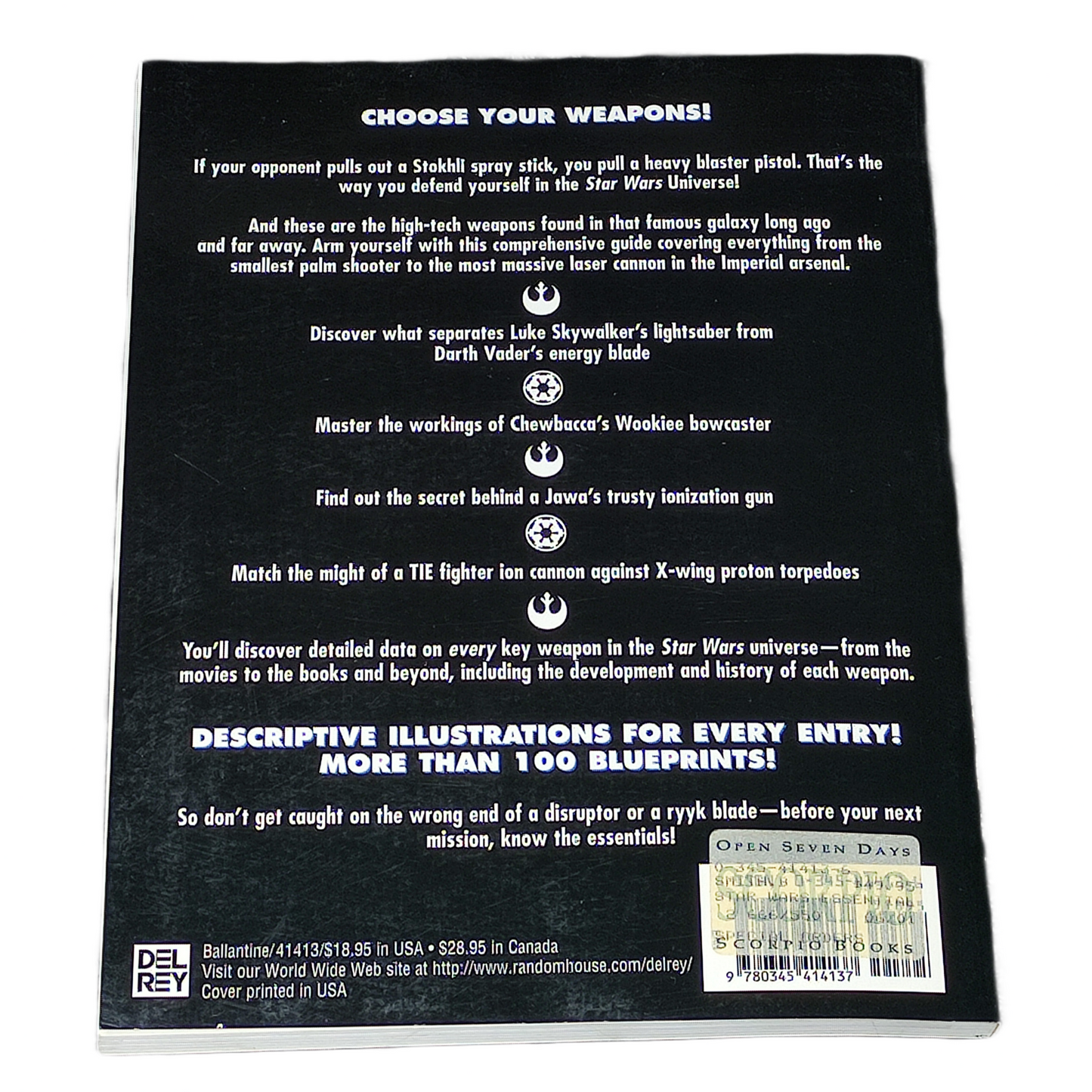 Back cover of a book with text and logos on a white background