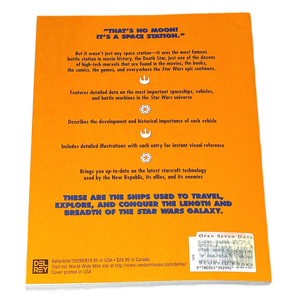 Orange book cover with text about Star Wars vehicles and stations