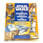 Book cover of 'Star Wars: The Essential Guide to Vehicles and Vessels' with illustrations of spacecraft on a yellow and blue background.