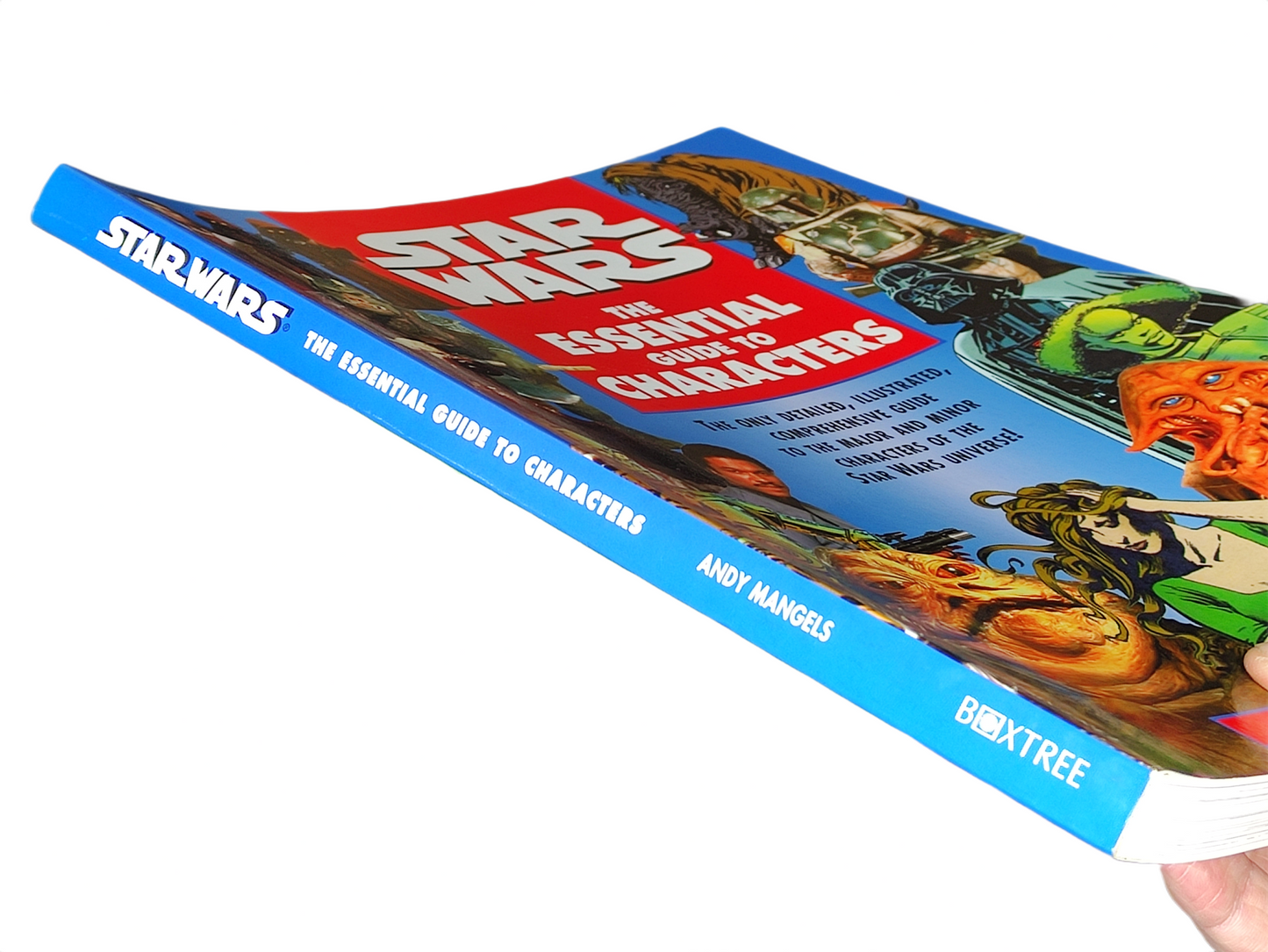 Book titled 'Star Wars: The Essential Guide to Characters' with colorful cover design.