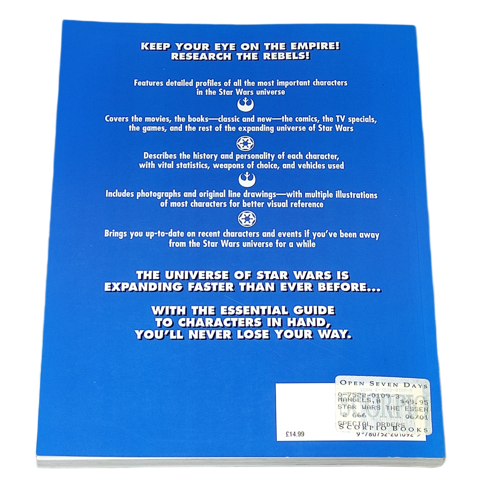 Blue book cover with white text on a white background