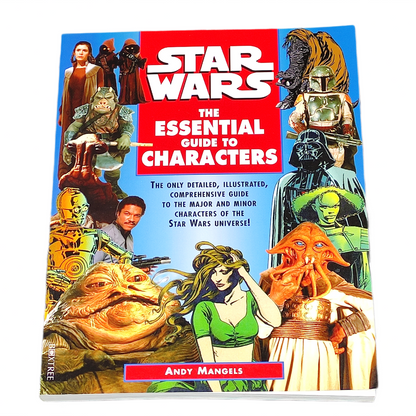 Book cover of 'Star Wars: The Essential Guide to Characters' with character illustrations on a white background.