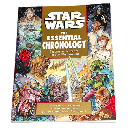 Book titled 'Star Wars: The Essential Chronology' with colorful illustrations on the cover.