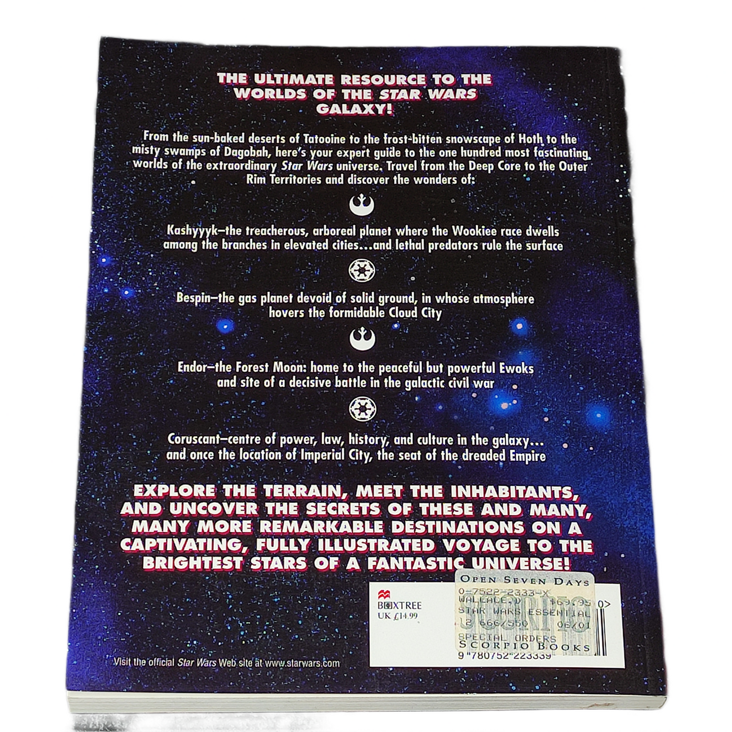 Back cover of a book with star-themed design and text