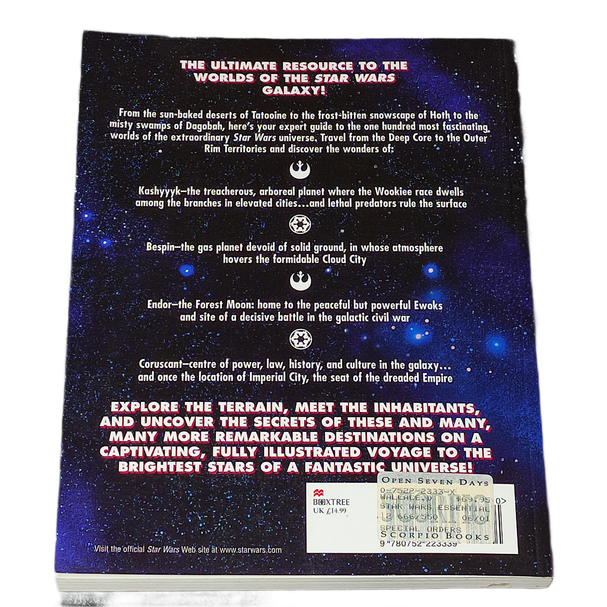 Back cover of a book with star-themed design and text