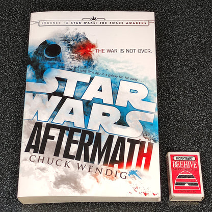 Book titled 'Star Wars: Aftermath' by Chuck Wendig on a dark textured surface