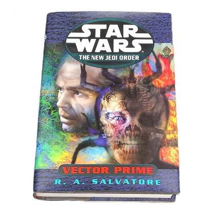 Book titled 'Vector Prime' by R.A. Salvatore from 'Star Wars: The New Jedi Order' series on a white background