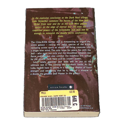 Book titled 'The Swarm War' by Troy Denning with Star Wars branding on a white surface.