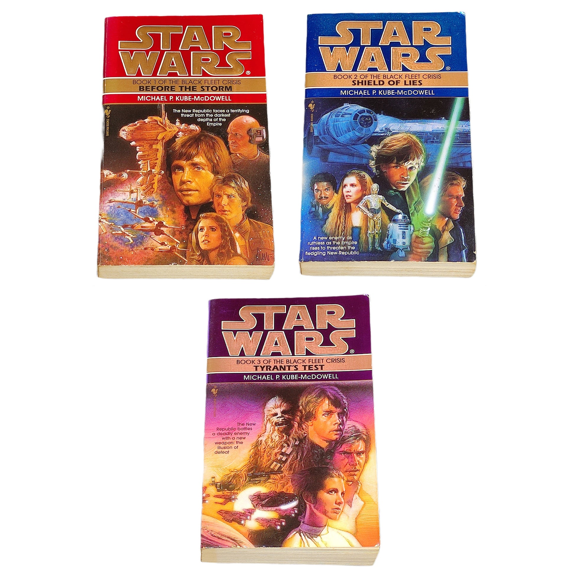 Three 'Star Wars' books The Black Fleet Crisis by Michael P. Kube-McDowell on a white background