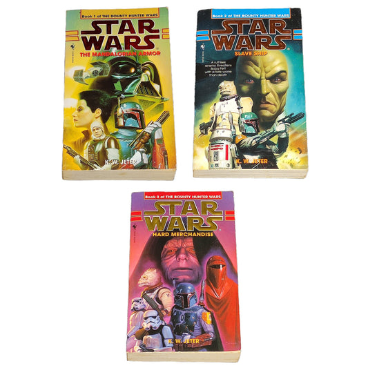 Three 'Star Wars' books The Bounty Hunter Wars Trilogy on a white background