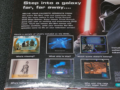Trivial Pursuit DVD Star Wars Saga Edition packaging with Darth Vader and other characters.