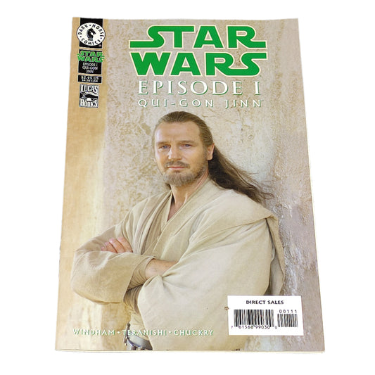 Comic book cover of 'Star Wars Episode I: Qui-Gon Jinn' on a textured black background